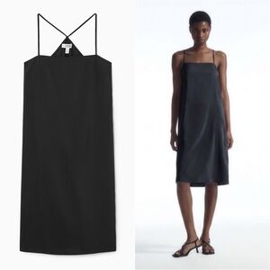COS Drawstring Midi Slip Dress in Black Sz. 8 Sz. Medium